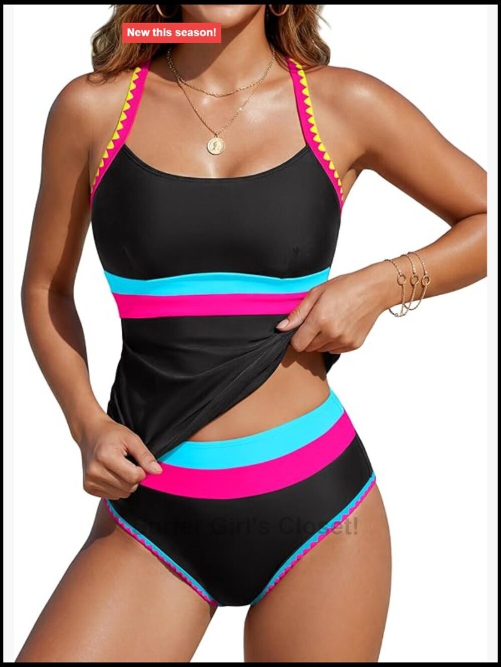 Tummy Control Two Piece Tankini Swim Set with Built-in Pads